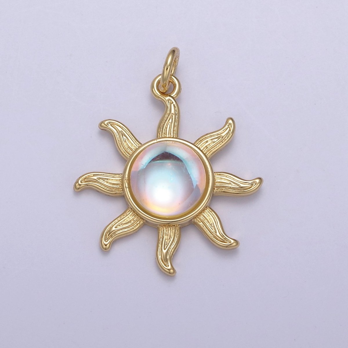 Rainbow Moonstone Sun Pendant in 14k Gold Filled June Birthstone Bohemian Celestial Jewelry Supply N-757 N-758 - DLUXCA