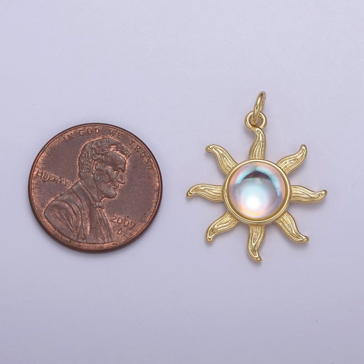Rainbow Moonstone Sun Pendant in 14k Gold Filled June Birthstone Bohemian Celestial Jewelry Supply N-757 N-758 - DLUXCA