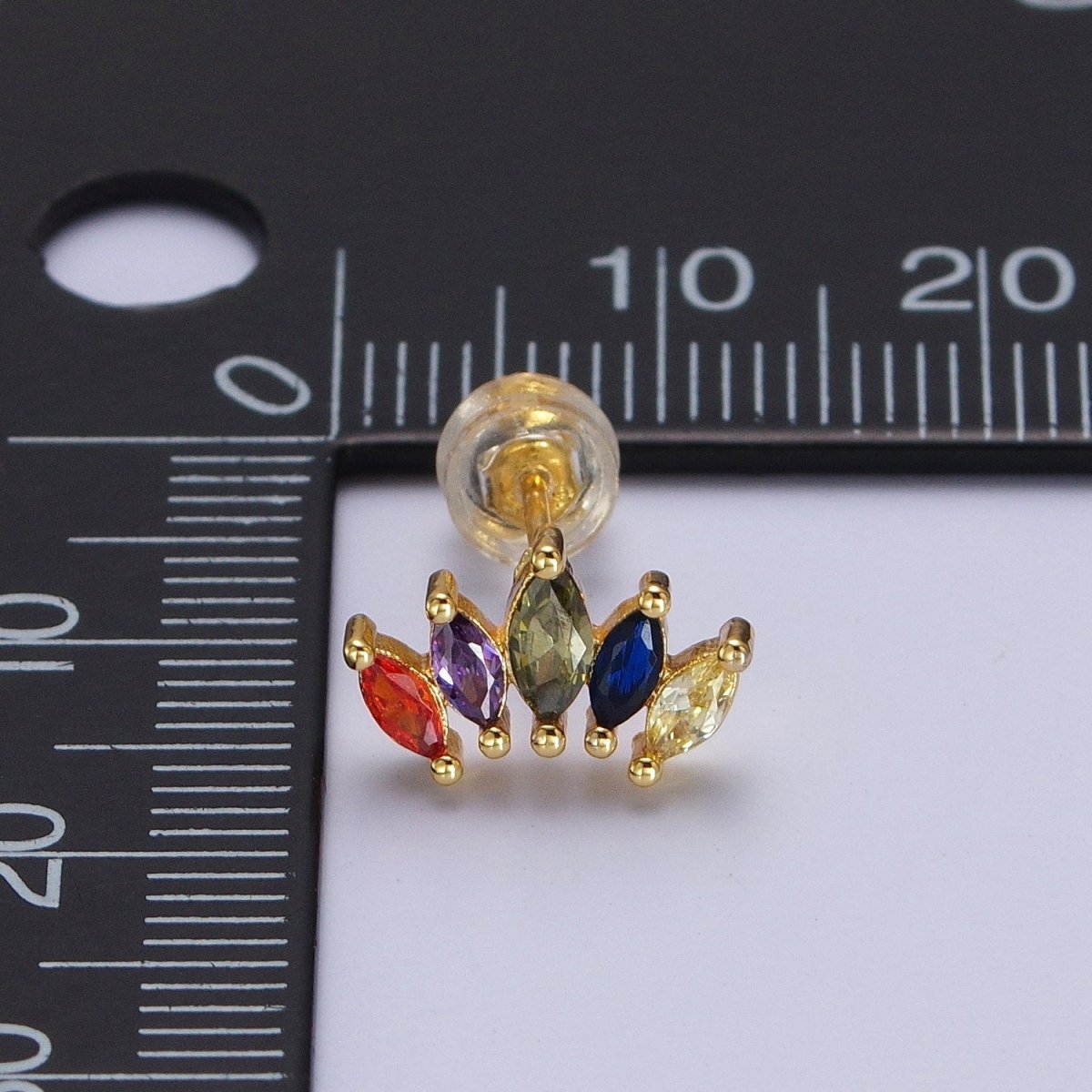 Rainbow Multicolor Marquise CZ Fan Lined Gold Stud Earrings | X-912 - DLUXCA