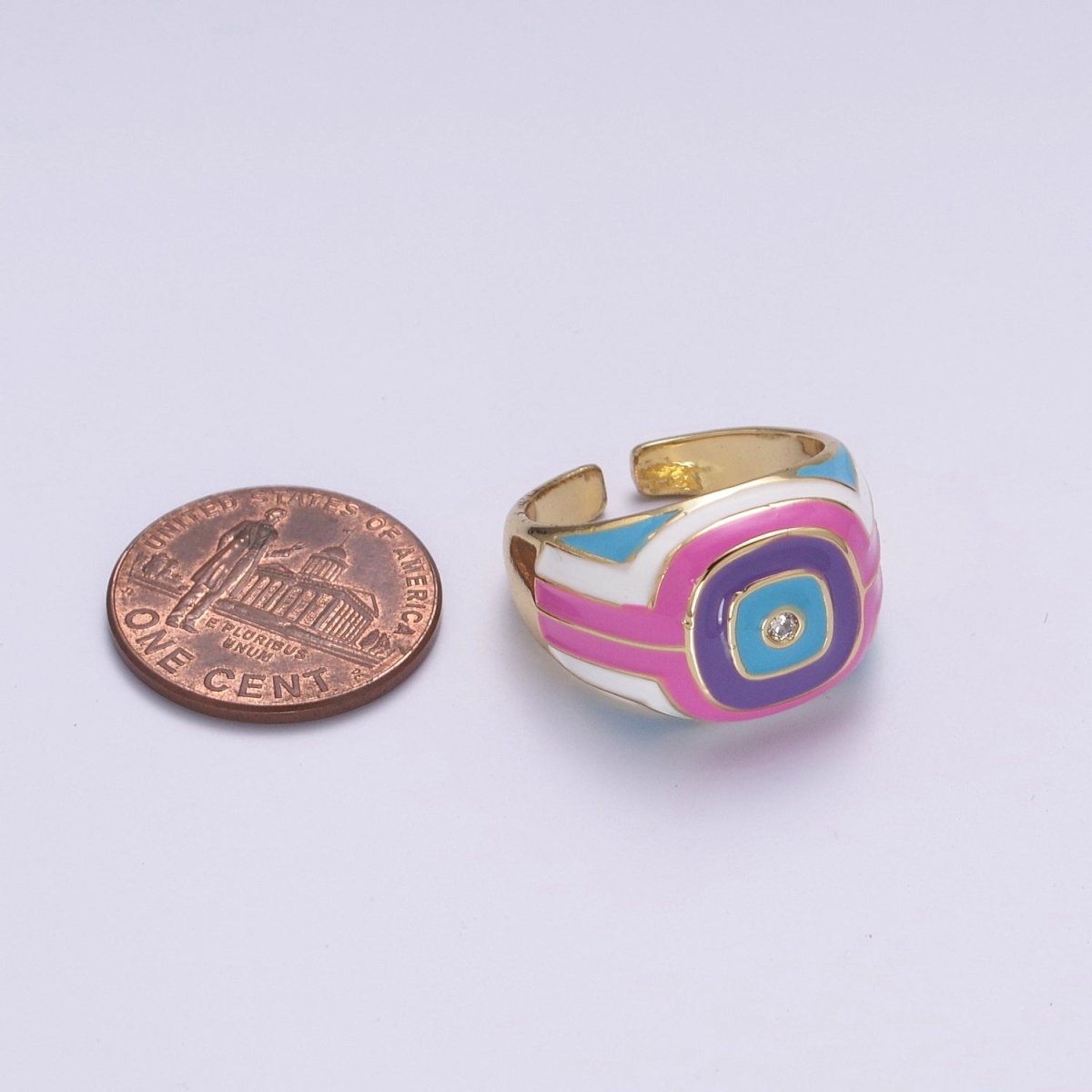 Rainbow Pastel Geometric Dome Rings-Pink Purple White Y2K Ring-Colorful Chunky Dome Ring Statement Accent Ring U-207 ~ U-209 - DLUXCA