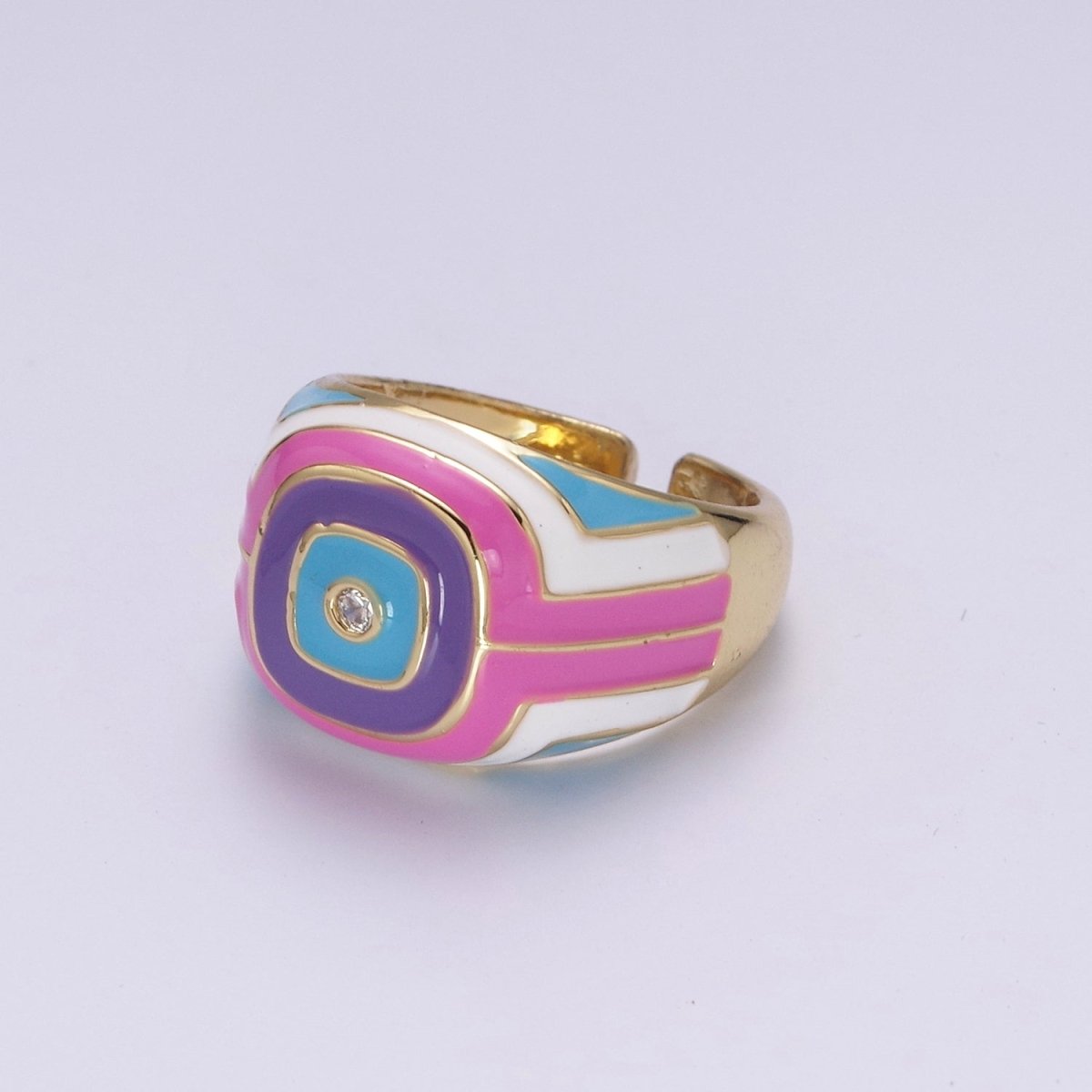 Rainbow Pastel Geometric Dome Rings-Pink Purple White Y2K Ring-Colorful Chunky Dome Ring Statement Accent Ring U-207 ~ U-209 - DLUXCA