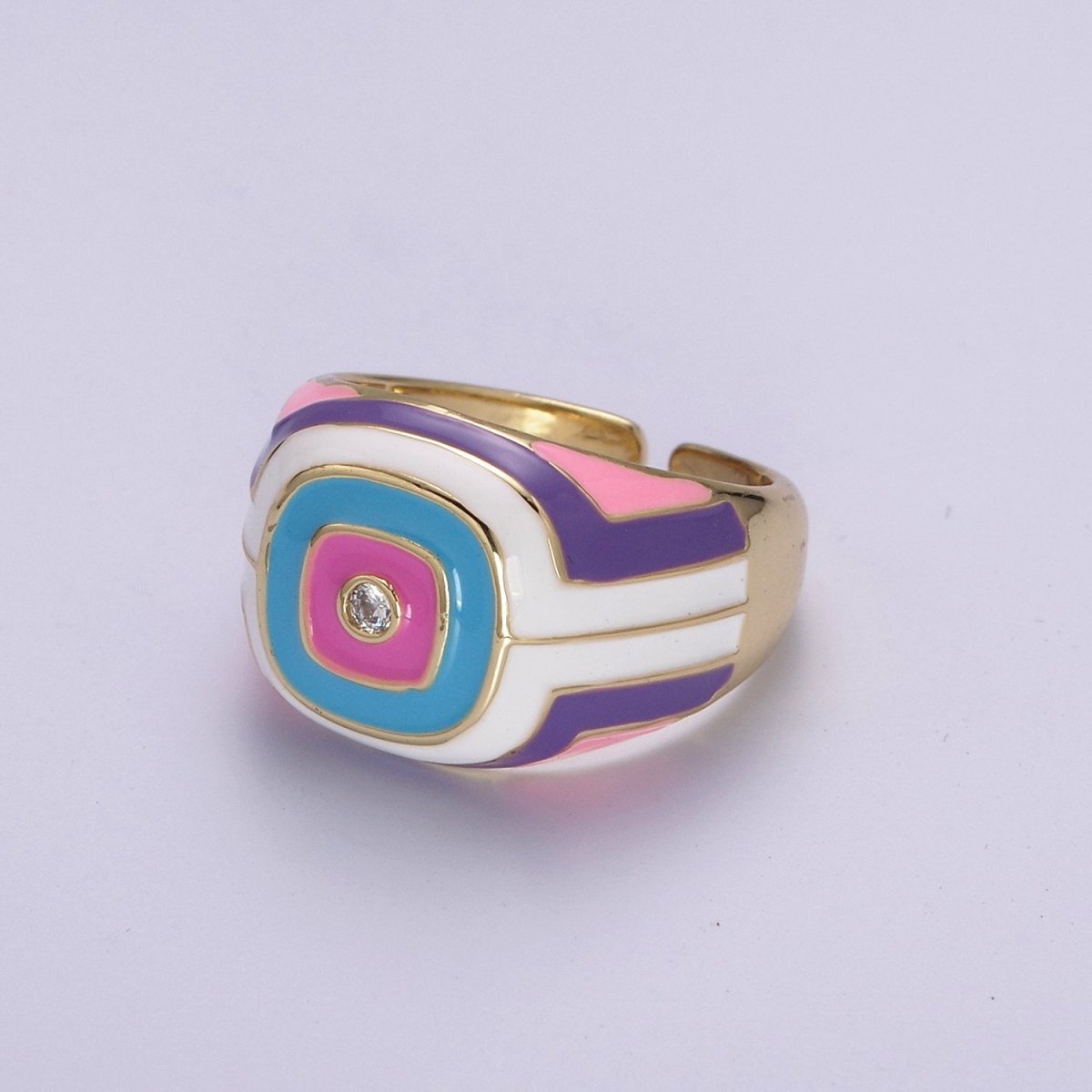 Rainbow Pastel Geometric Dome Rings-Pink Purple White Y2K Ring-Colorful Chunky Dome Ring Statement Accent Ring U-207 ~ U-209 - DLUXCA