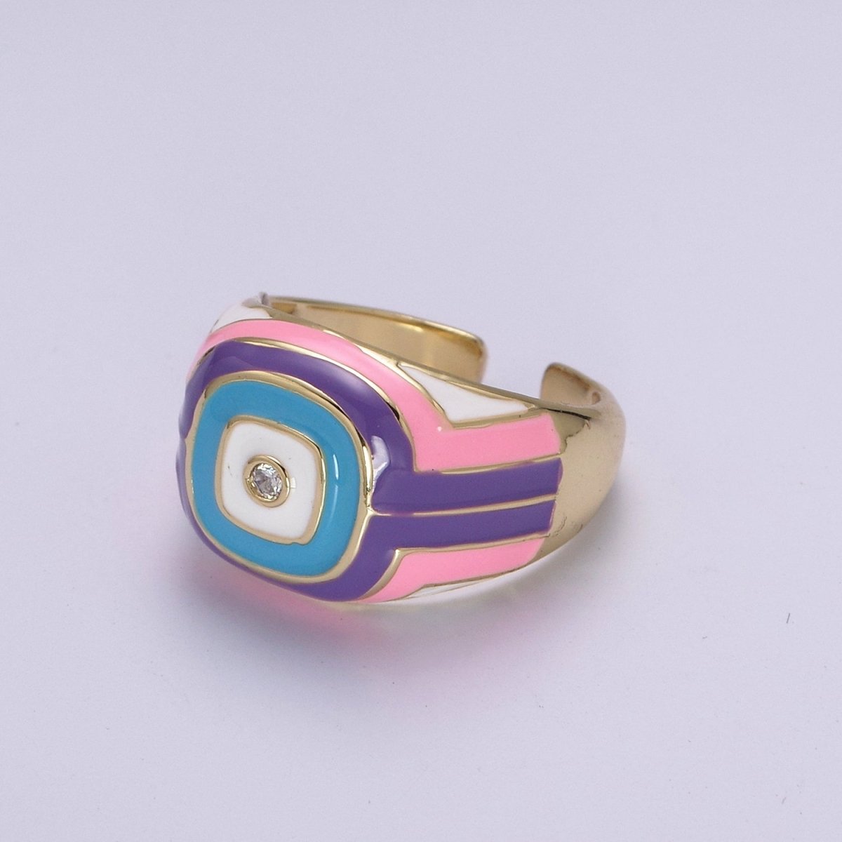 Rainbow Pastel Geometric Dome Rings-Pink Purple White Y2K Ring-Colorful Chunky Dome Ring Statement Accent Ring U-207 ~ U-209 - DLUXCA