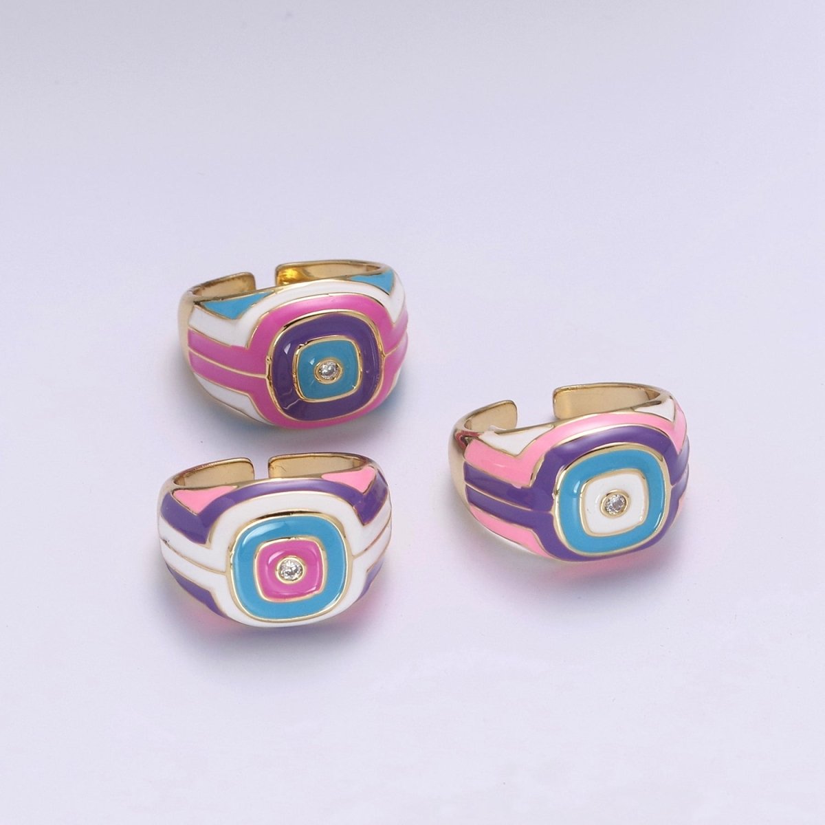 Rainbow Pastel Geometric Dome Rings-Pink Purple White Y2K Ring-Colorful Chunky Dome Ring Statement Accent Ring U-207 ~ U-209 - DLUXCA