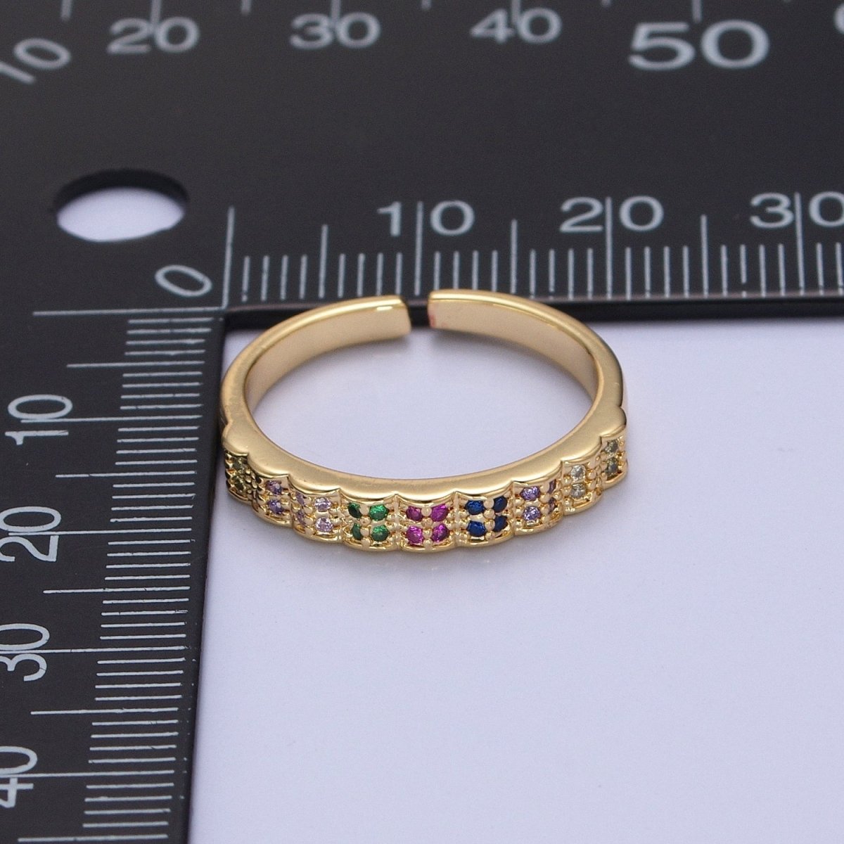 Rainbow Ring Gold Band Multicolor Band Ring Stackable Rainbow CZ Ring Rainbow Jewelry Stackable O-2128 - DLUXCA