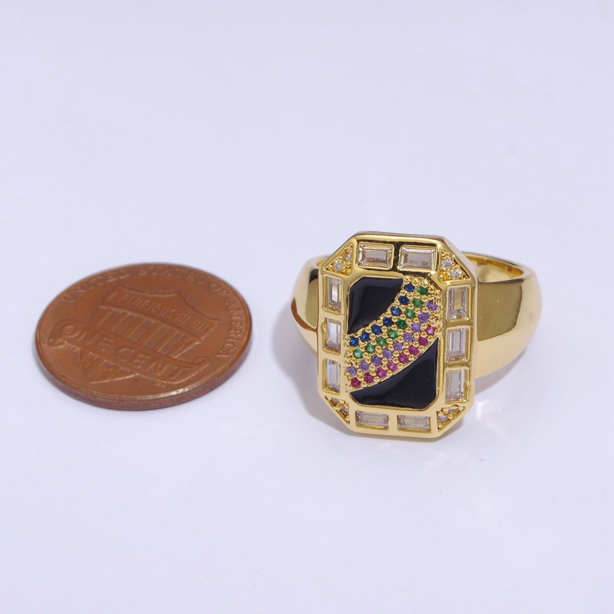 Rainbow Spinel Signet Ring Gold Chunky Ring Enamel Colorful Cz Ring U-006~U-009 - DLUXCA
