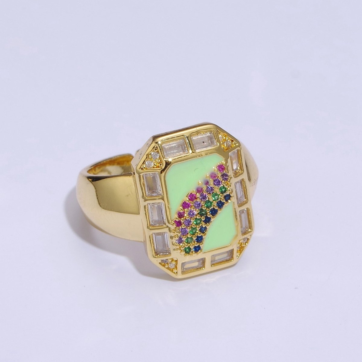 Rainbow Spinel Signet Ring Gold Chunky Ring Enamel Colorful Cz Ring U-006~U-009 - DLUXCA