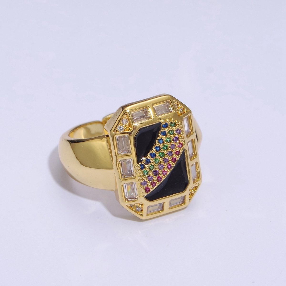 Rainbow Spinel Signet Ring Gold Chunky Ring Enamel Colorful Cz Ring U-006~U-009 - DLUXCA