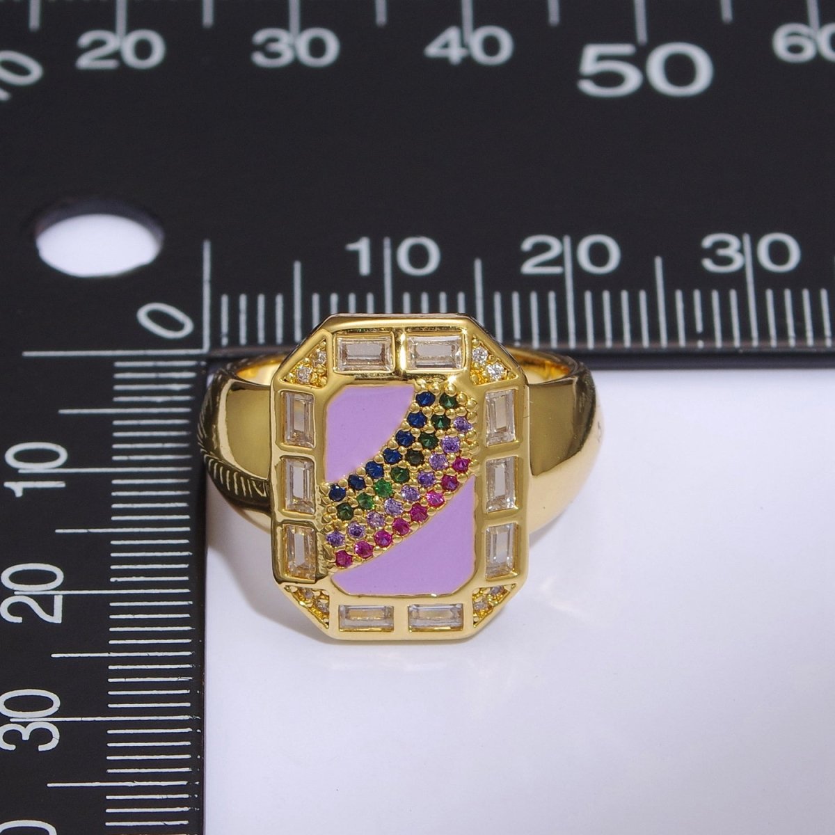 Rainbow Spinel Signet Ring Gold Chunky Ring Enamel Colorful Cz Ring U-006~U-009 - DLUXCA