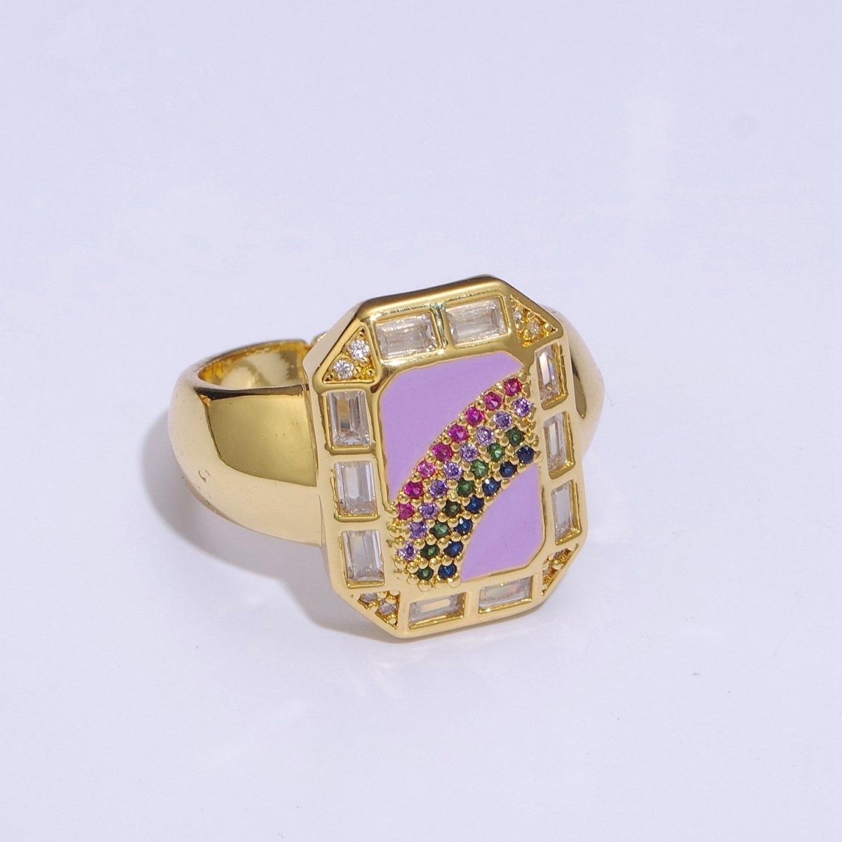 Rainbow Spinel Signet Ring Gold Chunky Ring Enamel Colorful Cz Ring U-006~U-009 - DLUXCA