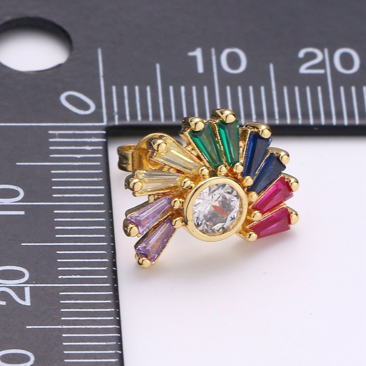 Rainbow stud earrings Gold Multi Color Cz earrings, dainty Earrihng studs, tiny studs gold, tiny earrings, Multi Color studs Q-264 - DLUXCA
