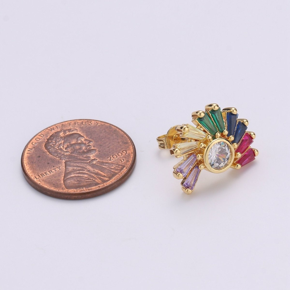 Rainbow stud earrings Gold Multi Color Cz earrings, dainty Earrihng studs, tiny studs gold, tiny earrings, Multi Color studs Q-264 - DLUXCA
