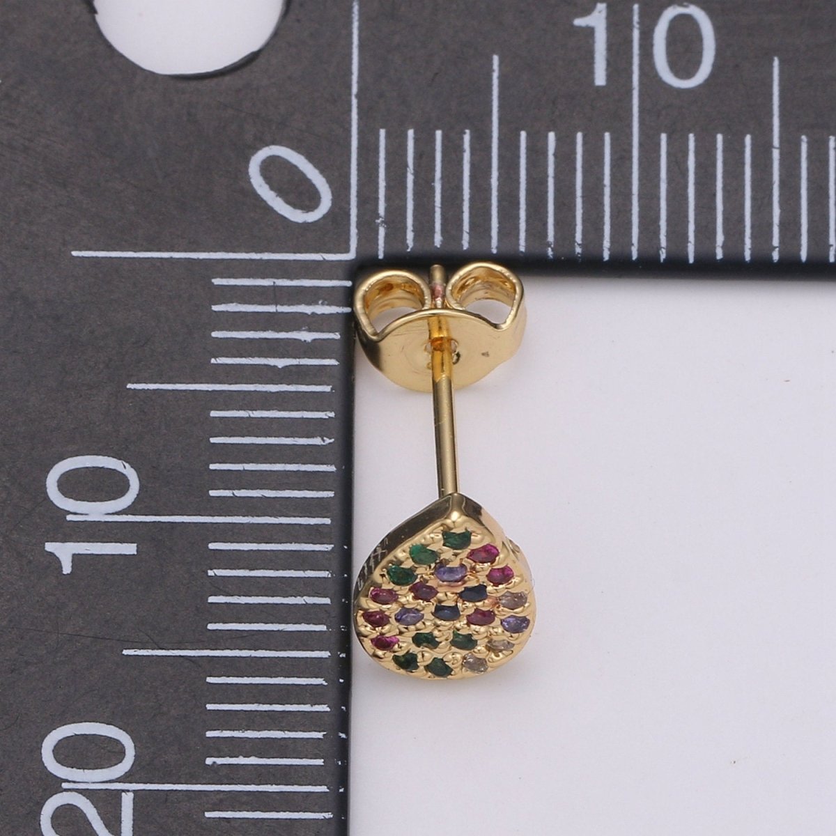 Rainbow Tiny CZ Tear Drop Stud Earrings Dainty Multi Color TearDrop Stud Earring Gold Minimalist Jewelry Gift For her christmas gift Q-250 - DLUXCA