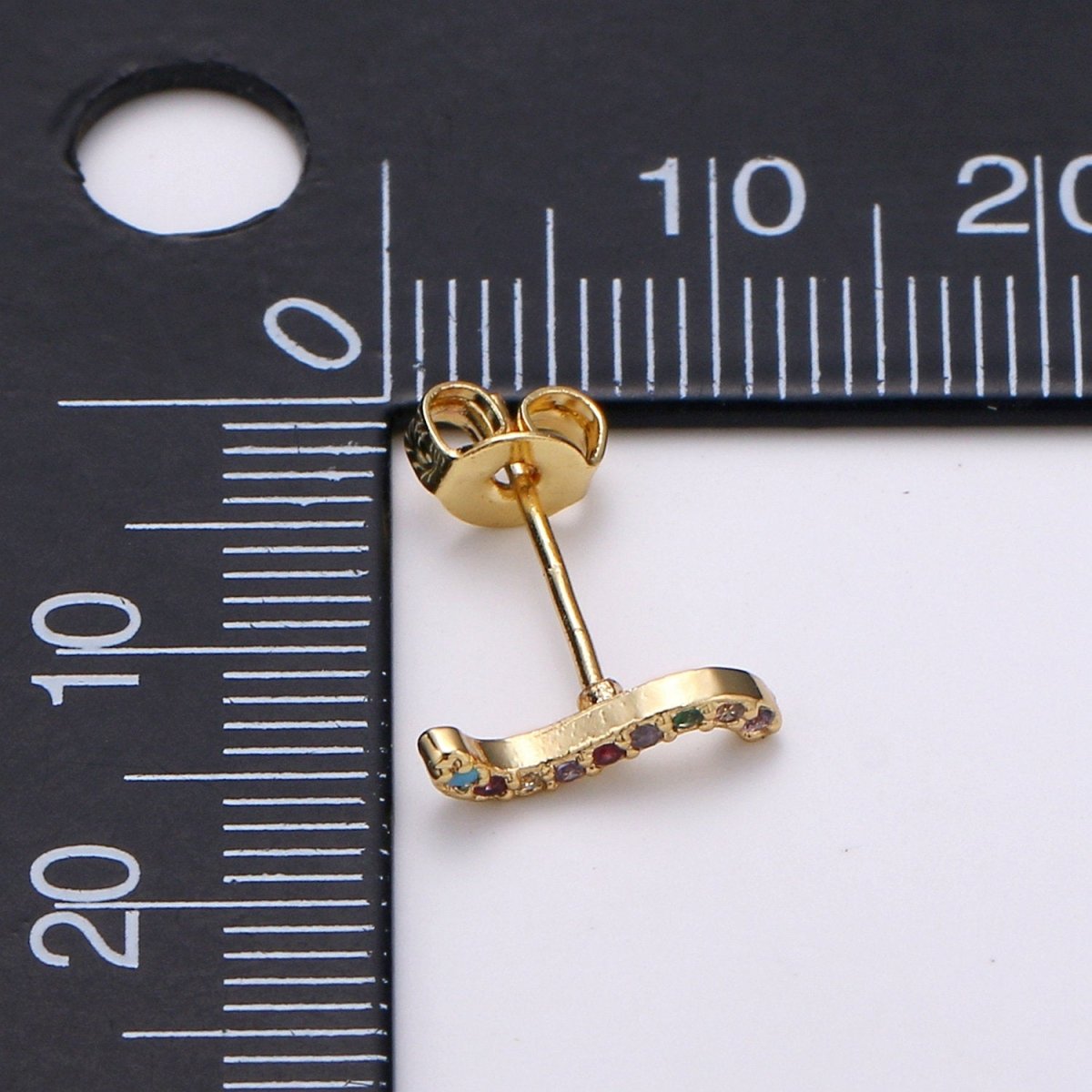 Rainbow Tiny CZ Wave Stud Earrings Dainty Multi Color S Curve Stud Earring Gold Minimalist Jewelry Gift For her christmas gift Q-251 - DLUXCA