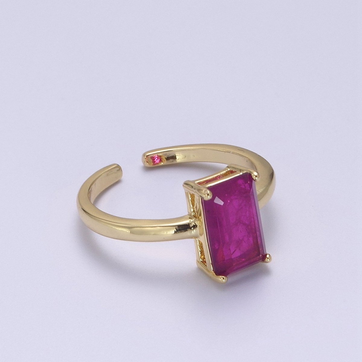 Rectangle Cut Cubic Zirconia Birthstone Ring | Rectangle Shape Cz Birthday Gift Ring Open Adjustable Jewelry S-405 ~ S-416 - DLUXCA