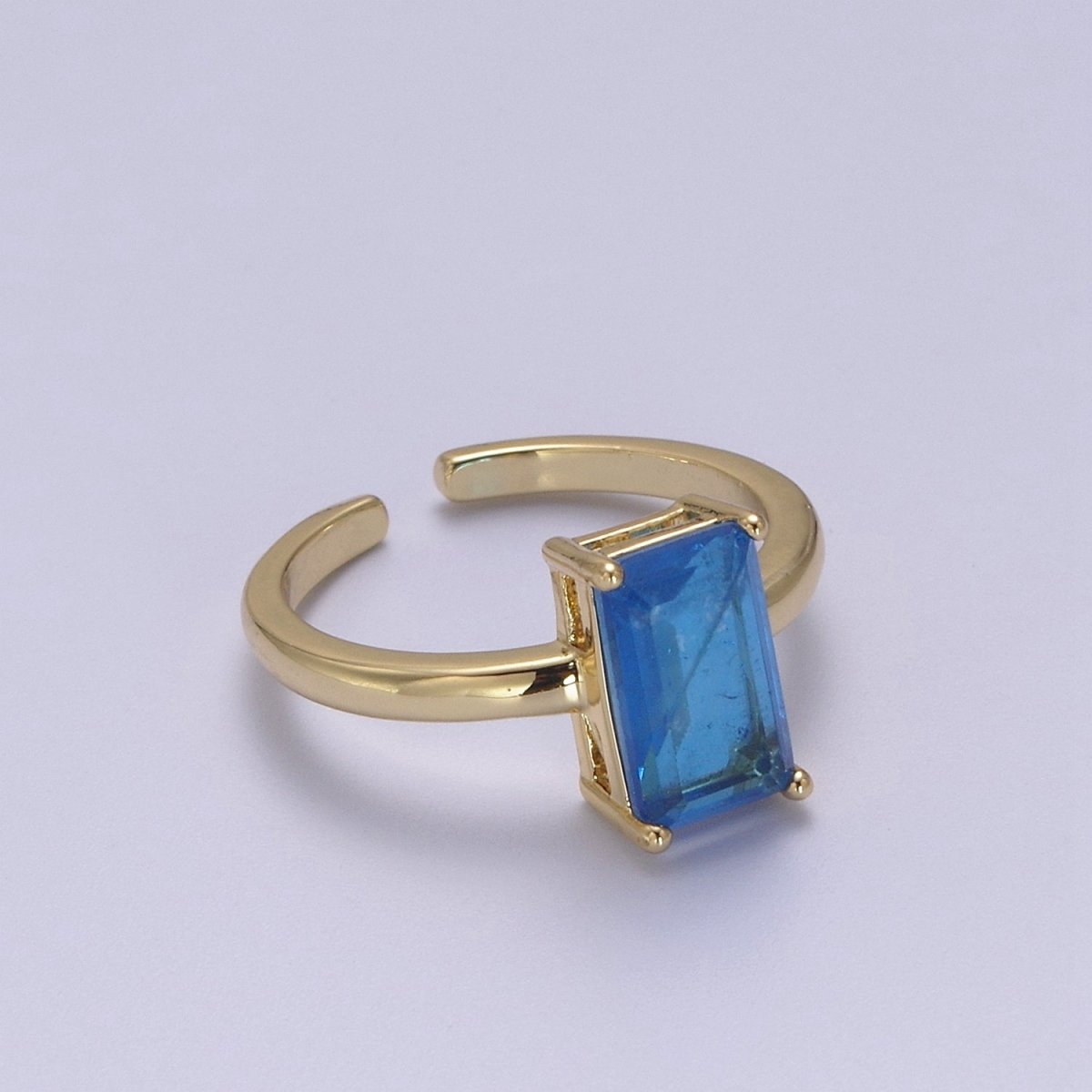 Rectangle Cut Cubic Zirconia Birthstone Ring | Rectangle Shape Cz Birthday Gift Ring Open Adjustable Jewelry S-405 ~ S-416 - DLUXCA