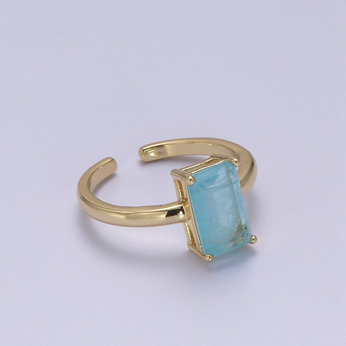 Rectangle Cut Cubic Zirconia Birthstone Ring | Rectangle Shape Cz Birthday Gift Ring Open Adjustable Jewelry S-405 ~ S-416 - DLUXCA