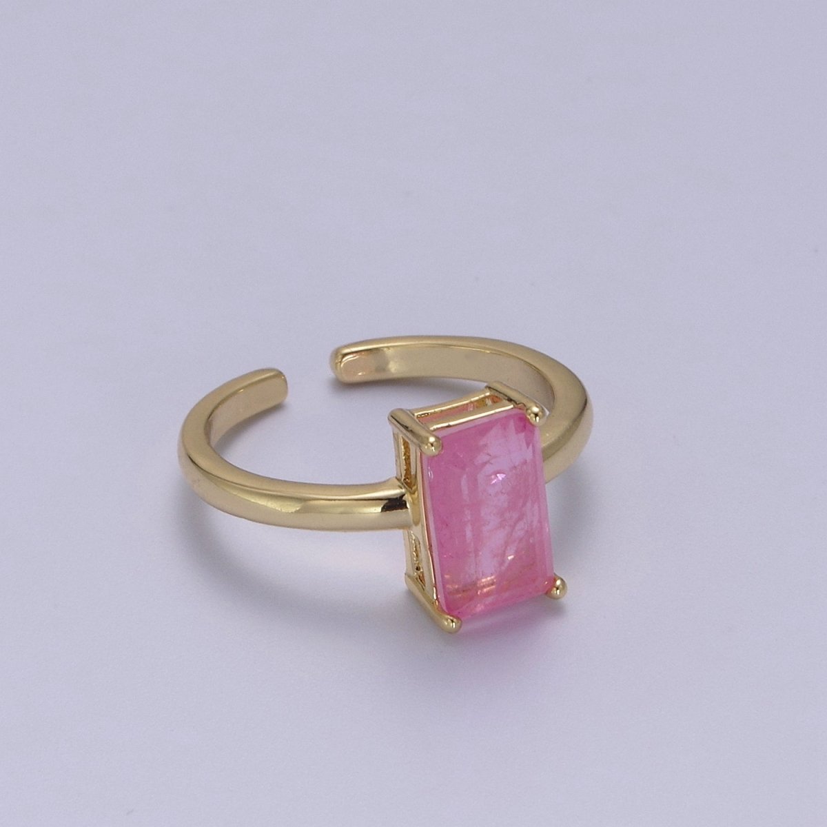 Rectangle Cut Cubic Zirconia Birthstone Ring | Rectangle Shape Cz Birthday Gift Ring Open Adjustable Jewelry S-405 ~ S-416 - DLUXCA