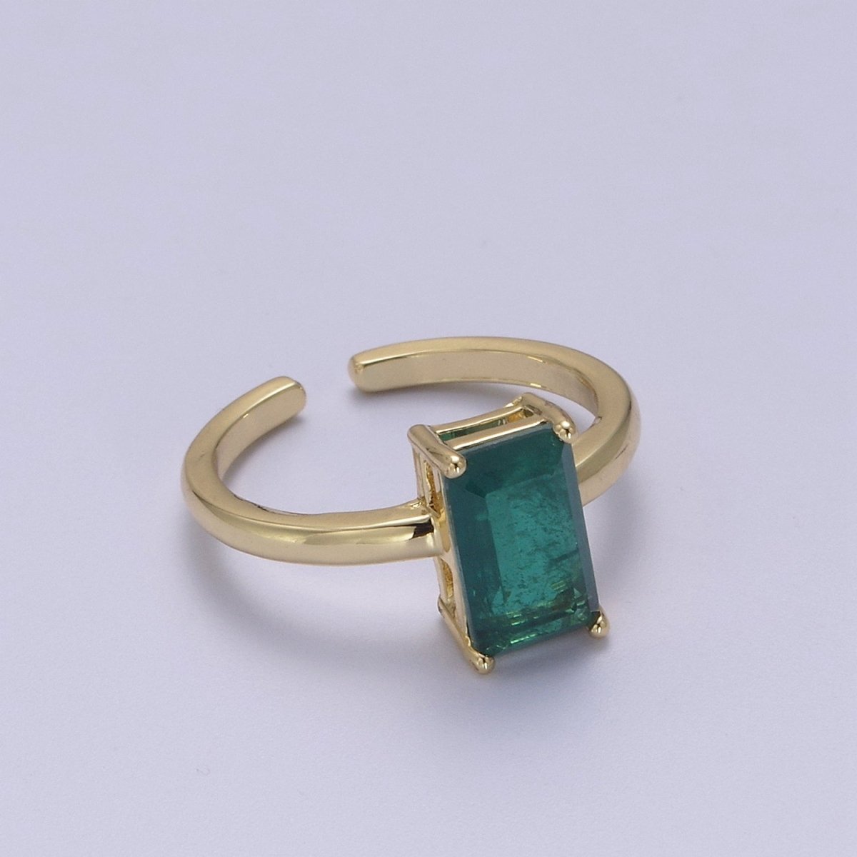 Rectangle Cut Cubic Zirconia Birthstone Ring | Rectangle Shape Cz Birthday Gift Ring Open Adjustable Jewelry S-405 ~ S-416 - DLUXCA