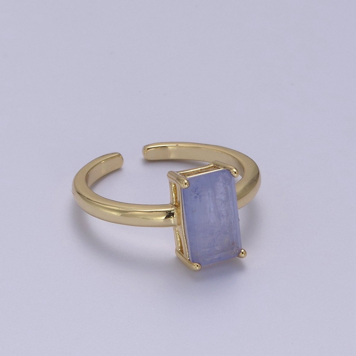 Rectangle Cut Cubic Zirconia Birthstone Ring | Rectangle Shape Cz Birthday Gift Ring Open Adjustable Jewelry S-405 ~ S-416 - DLUXCA