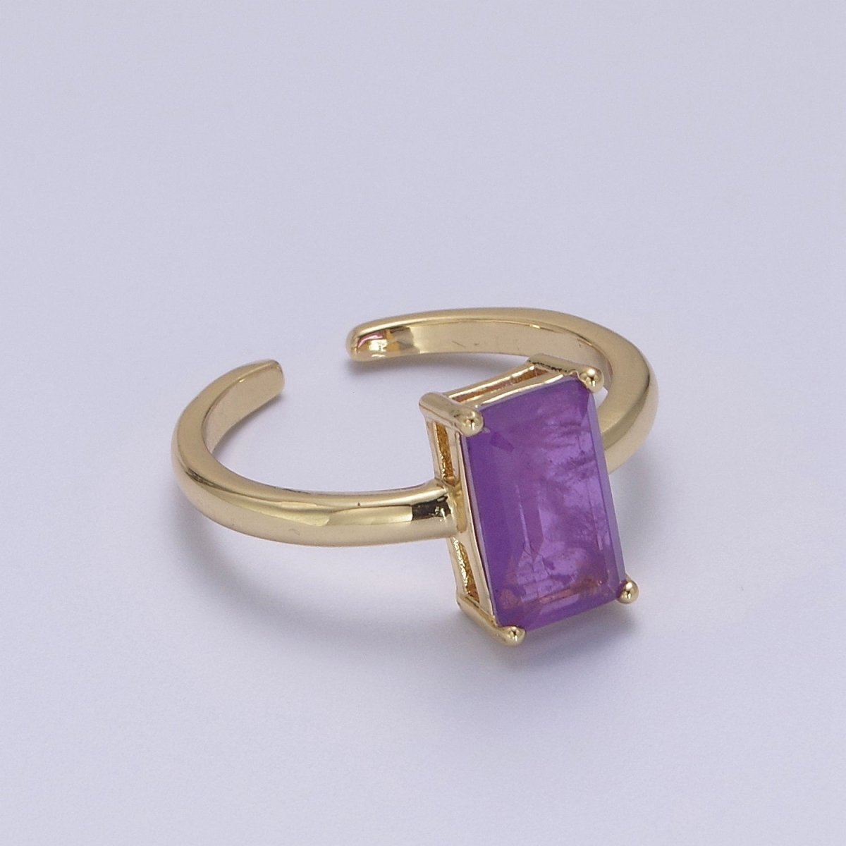 Rectangle Cut Cubic Zirconia Birthstone Ring | Rectangle Shape Cz Birthday Gift Ring Open Adjustable Jewelry S-405 ~ S-416 - DLUXCA