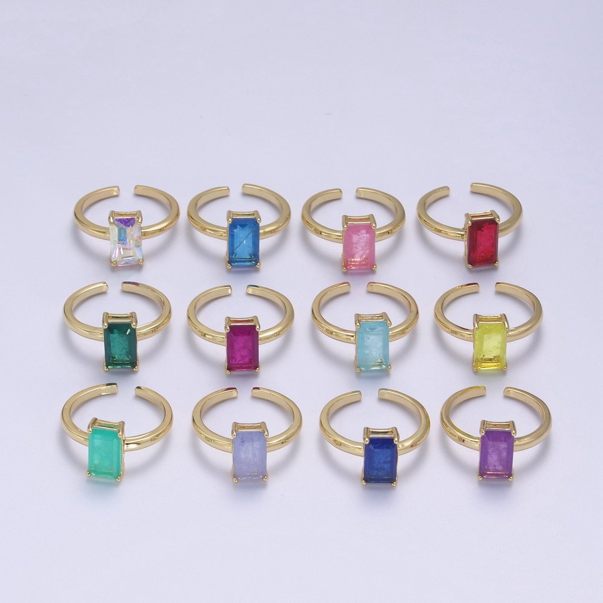 Rectangle Cut Cubic Zirconia Birthstone Ring | Rectangle Shape Cz Birthday Gift Ring Open Adjustable Jewelry S-405 ~ S-416 - DLUXCA