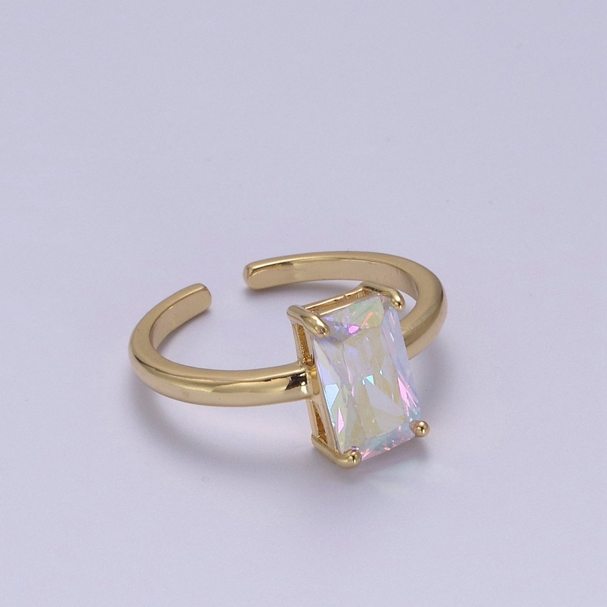 Rectangle Cut Cubic Zirconia Birthstone Ring | Rectangle Shape Cz Birthday Gift Ring Open Adjustable Jewelry S-405 ~ S-416 - DLUXCA