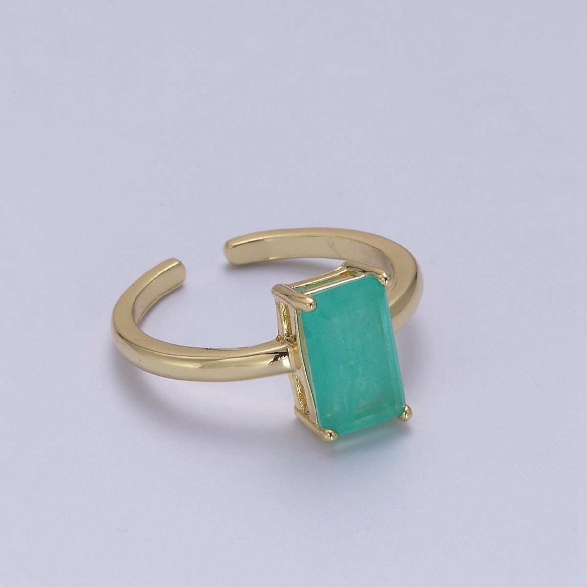 Rectangle Cut Cubic Zirconia Birthstone Ring | Rectangle Shape Cz Birthday Gift Ring Open Adjustable Jewelry S-405 ~ S-416 - DLUXCA