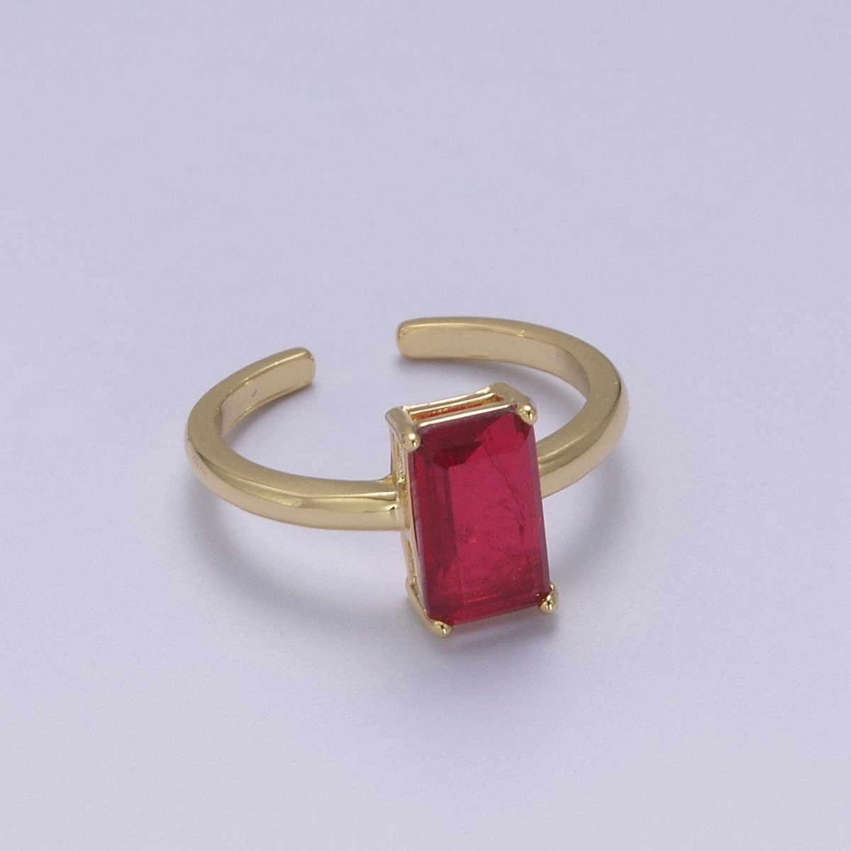 Rectangle Cut Cubic Zirconia Birthstone Ring | Rectangle Shape Cz Birthday Gift Ring Open Adjustable Jewelry S-405 ~ S-416 - DLUXCA