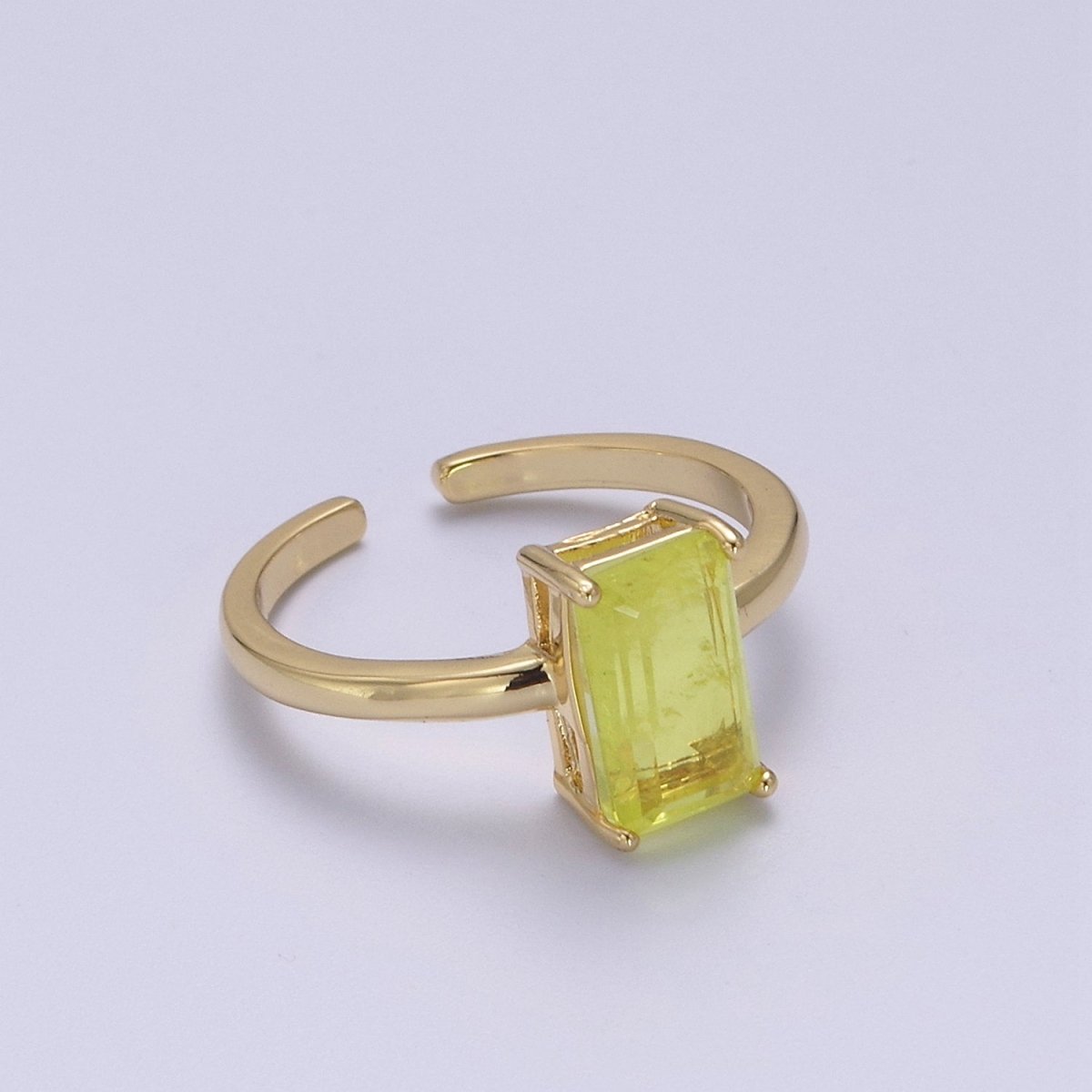 Rectangle Cut Cubic Zirconia Birthstone Ring | Rectangle Shape Cz Birthday Gift Ring Open Adjustable Jewelry S-405 ~ S-416 - DLUXCA