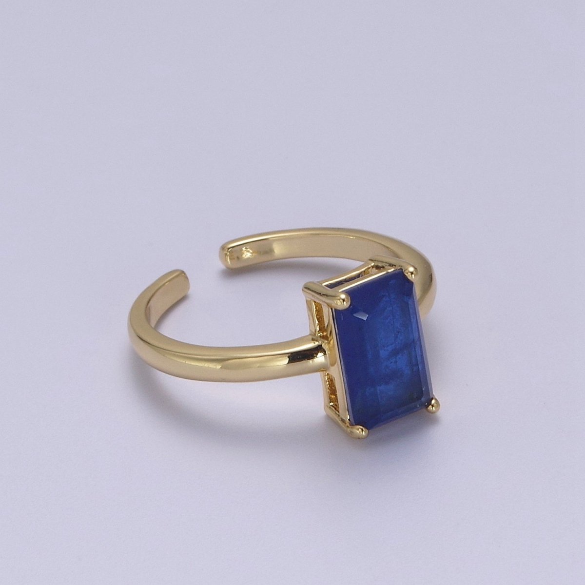 Rectangle Cut Cubic Zirconia Birthstone Ring | Rectangle Shape Cz Birthday Gift Ring Open Adjustable Jewelry S-405 ~ S-416 - DLUXCA