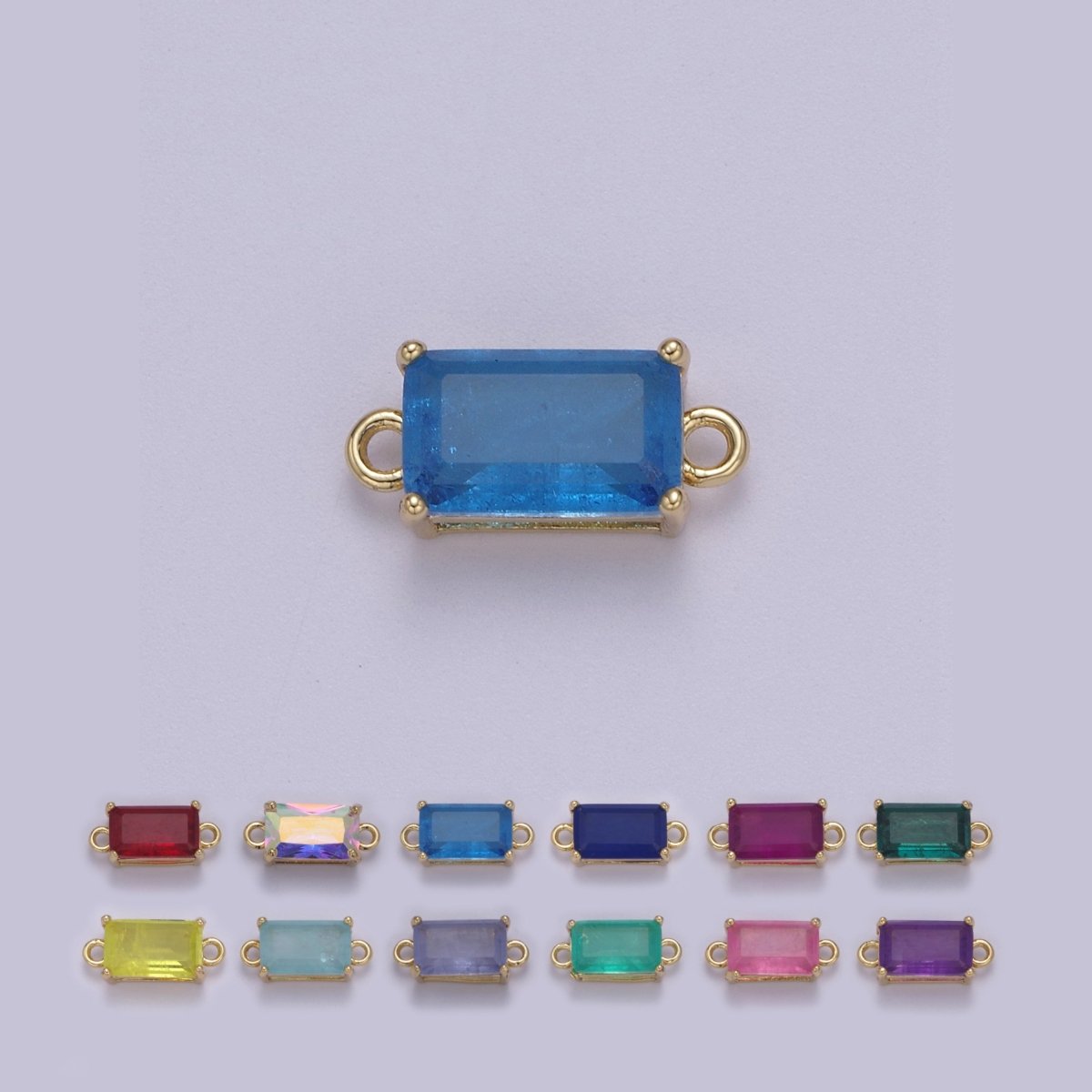 Rectangle Solitaire CZ Birthstone Charm Connector Geometric Diamond Cut Dainty Cubic Zirconia Connector for Necklace Earring Supply F-709~F-720 - DLUXCA