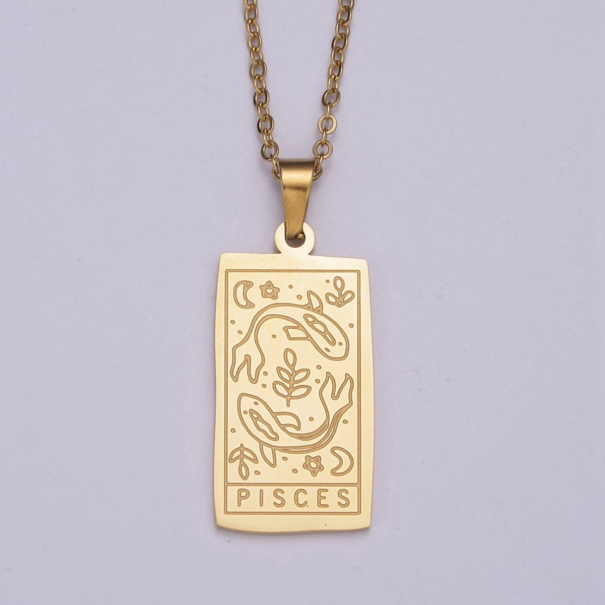 Rectangle Tag Gold Constellation Zodiac Charms Necklace Astrology Zodiac Necklace Charms, 12 Zodiac Charms Ready to Wear Necklace for Personalized Jewelry Wholesale | WA-551 to WA-562 Clearance Pricing - DLUXCA