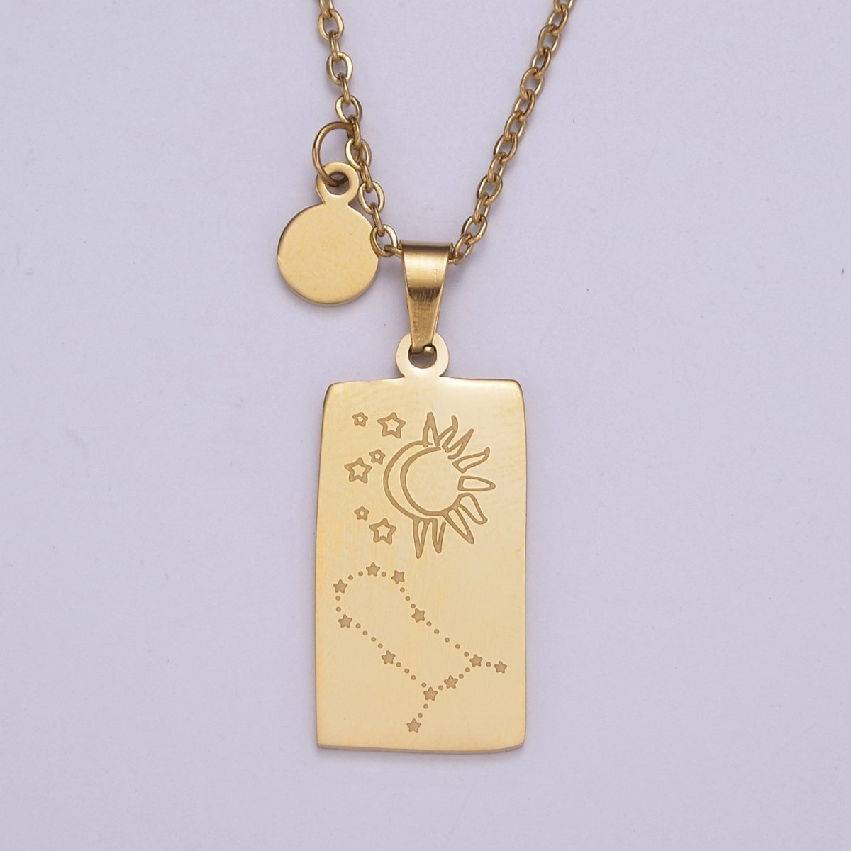 Rectangle Tag Gold Constellation Zodiac Charms Necklace Astrology Zodiac Necklace Charms, 12 Zodiac Charms Ready to Wear Necklace for Personalized Jewelry Wholesale | WA-551 to WA-562 Clearance Pricing - DLUXCA