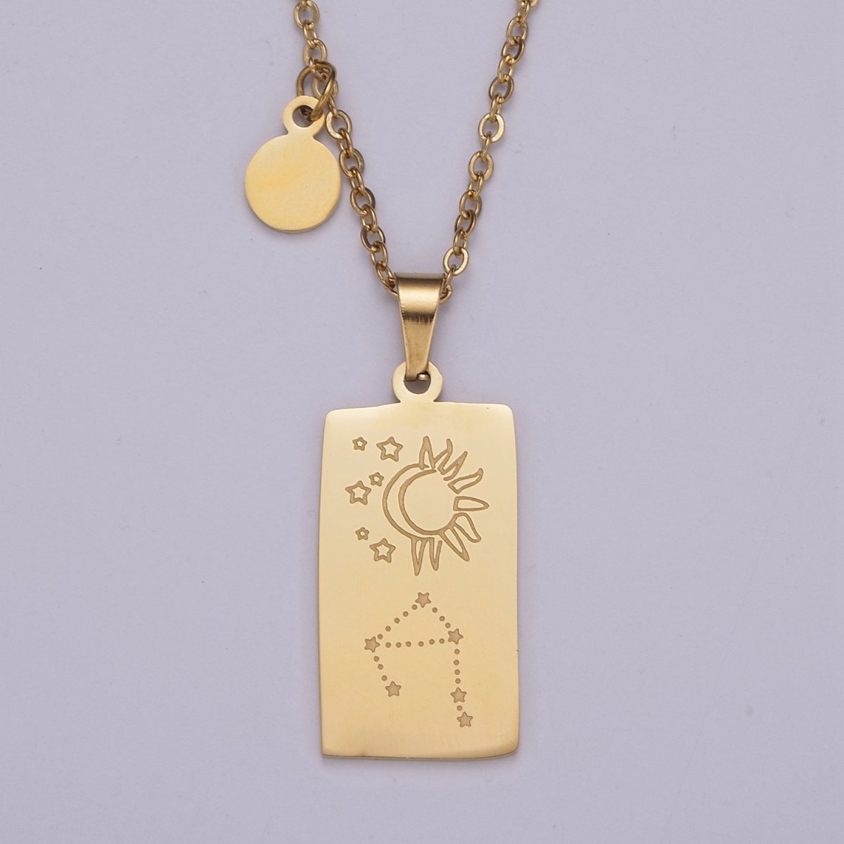 Rectangle Tag Gold Constellation Zodiac Charms Necklace Astrology Zodiac Necklace Charms, 12 Zodiac Charms Ready to Wear Necklace for Personalized Jewelry Wholesale | WA-551 to WA-562 Clearance Pricing - DLUXCA