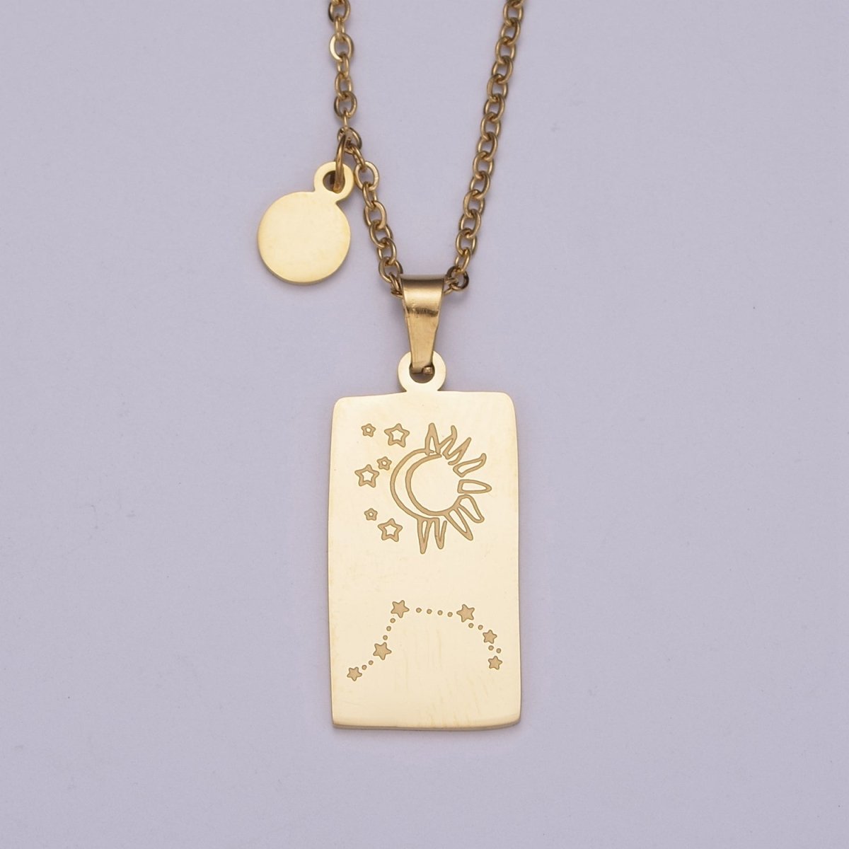 Rectangle Tag Gold Constellation Zodiac Charms Necklace Astrology Zodiac Necklace Charms, 12 Zodiac Charms Ready to Wear Necklace for Personalized Jewelry Wholesale | WA-551 to WA-562 Clearance Pricing - DLUXCA
