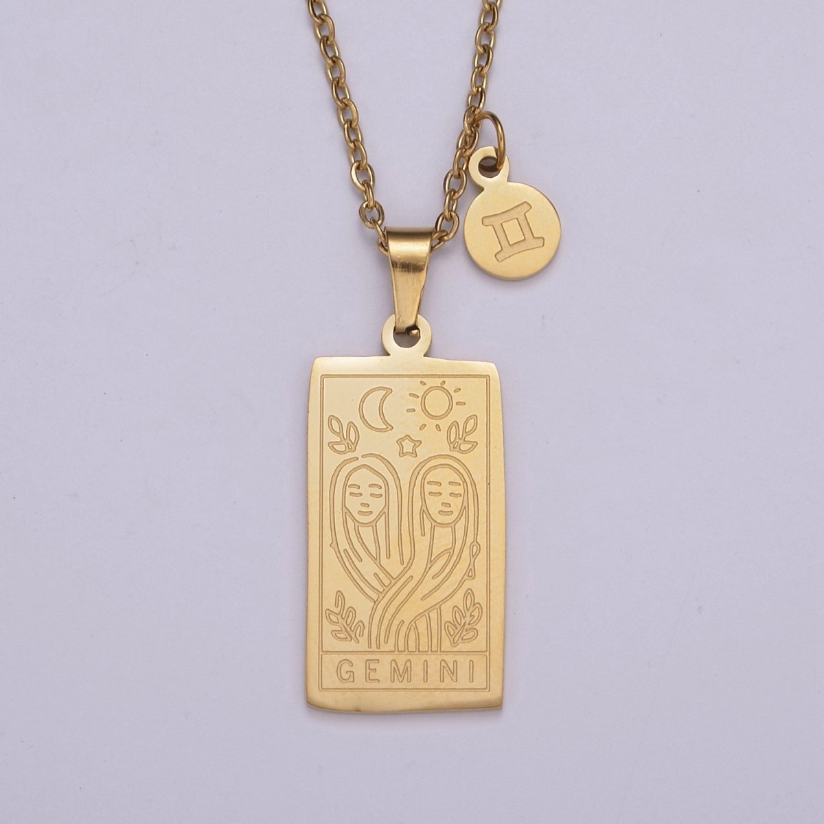 Rectangle Tag Gold Constellation Zodiac Charms Necklace Astrology Zodiac Necklace Charms, 12 Zodiac Charms Ready to Wear Necklace for Personalized Jewelry Wholesale | WA-551 to WA-562 Clearance Pricing - DLUXCA