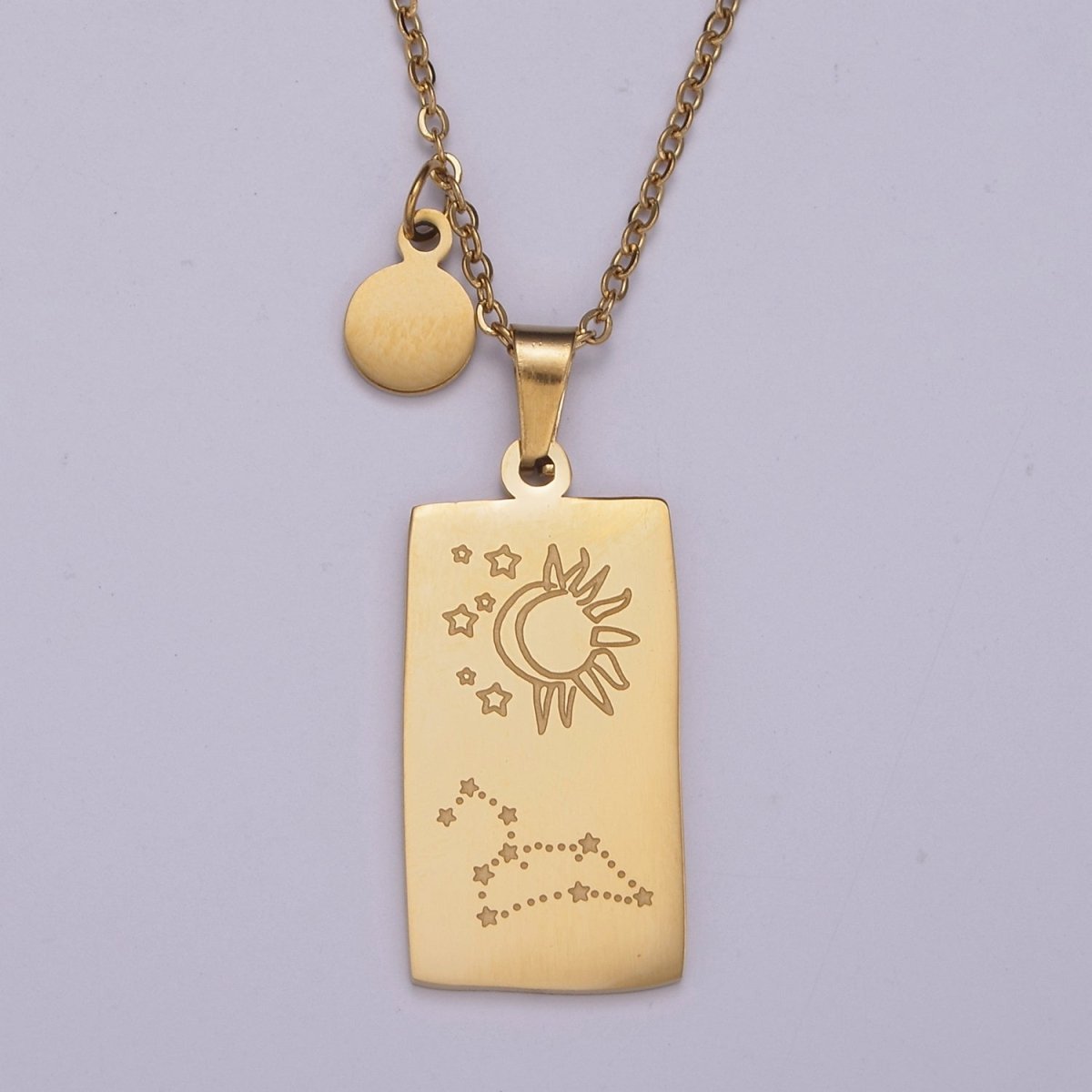 Rectangle Tag Gold Constellation Zodiac Charms Necklace Astrology Zodiac Necklace Charms, 12 Zodiac Charms Ready to Wear Necklace for Personalized Jewelry Wholesale | WA-551 to WA-562 Clearance Pricing - DLUXCA