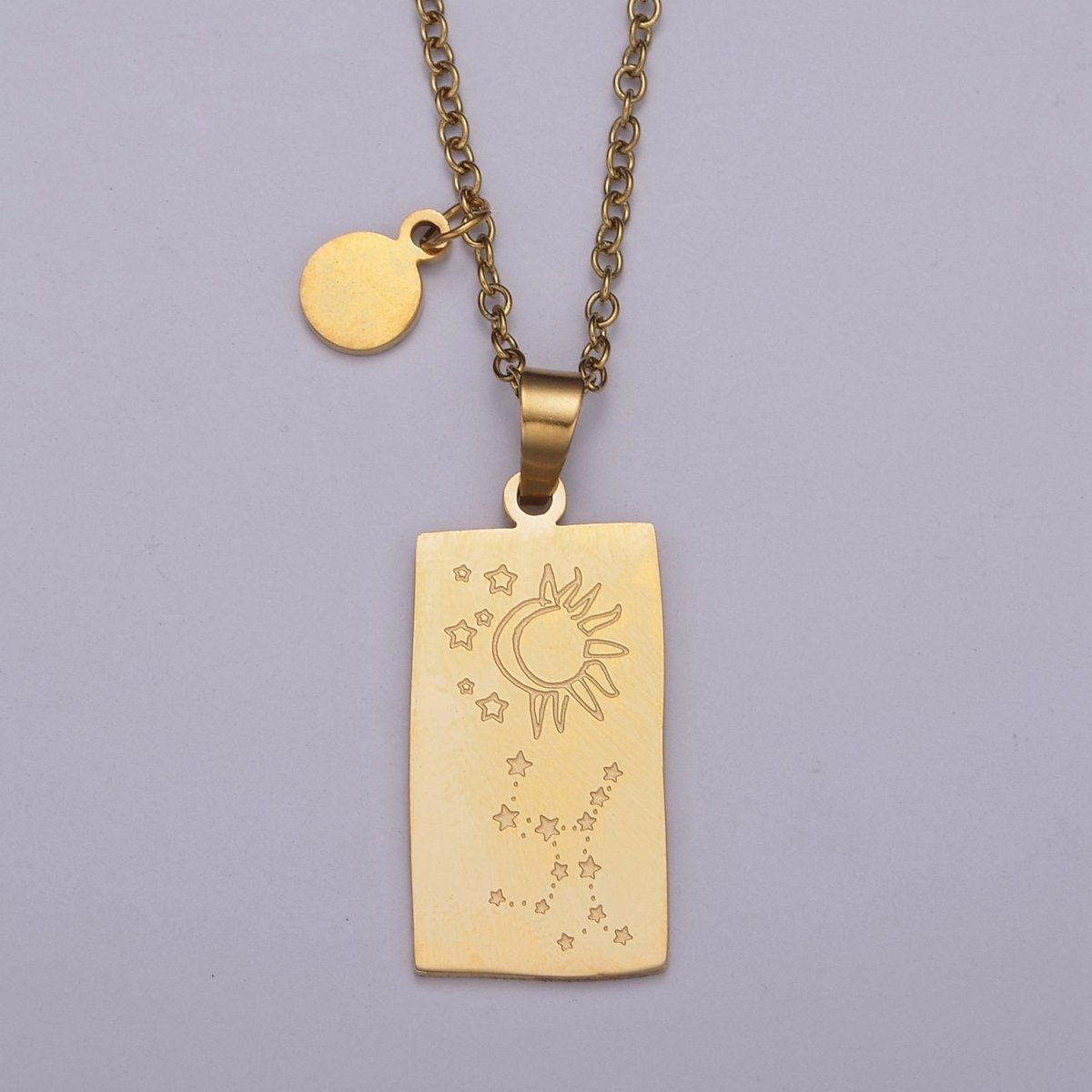 Rectangle Tag Gold Constellation Zodiac Charms Necklace Astrology Zodiac Necklace Charms, 12 Zodiac Charms Ready to Wear Necklace for Personalized Jewelry Wholesale | WA-551 to WA-562 Clearance Pricing - DLUXCA