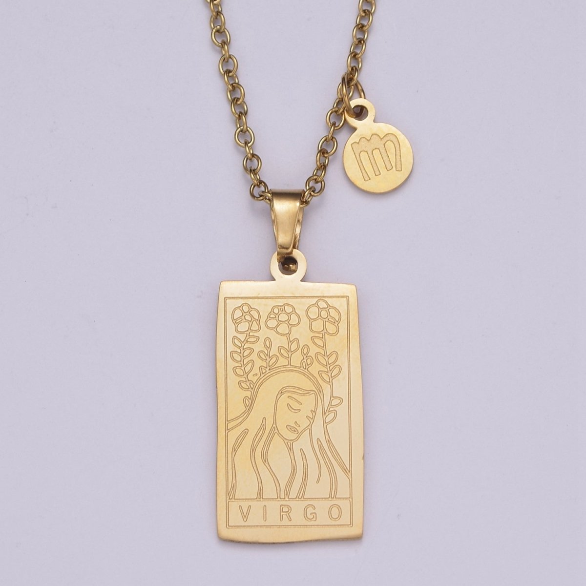 Rectangle Tag Gold Constellation Zodiac Charms Necklace Astrology Zodiac Necklace Charms, 12 Zodiac Charms Ready to Wear Necklace for Personalized Jewelry Wholesale | WA-551 to WA-562 Clearance Pricing - DLUXCA