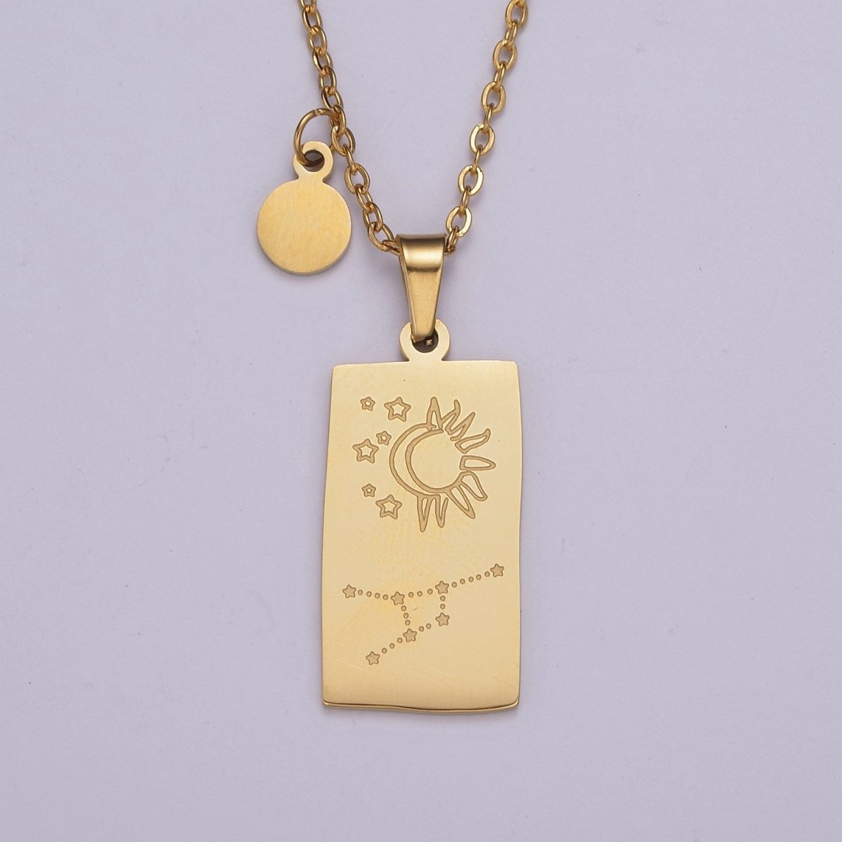 Rectangle Tag Gold Constellation Zodiac Charms Necklace Astrology Zodiac Necklace Charms, 12 Zodiac Charms Ready to Wear Necklace for Personalized Jewelry Wholesale | WA-551 to WA-562 Clearance Pricing - DLUXCA