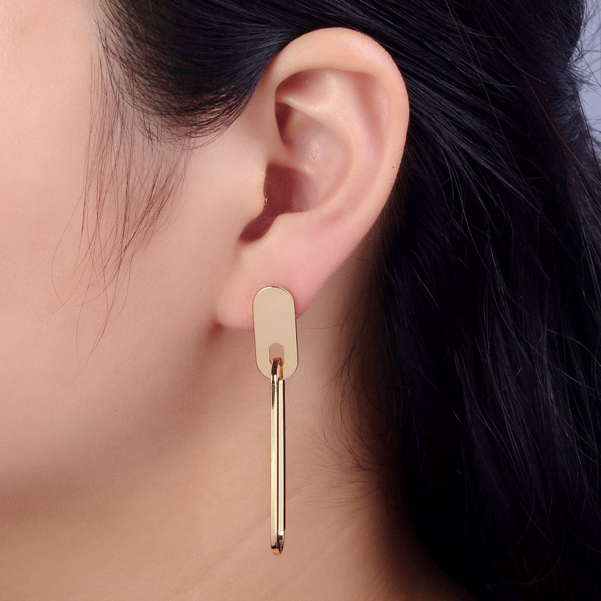 Rectangular Oblong Link Dangle Drop Stud Earrings in Gold & Silver | AB164 AB165 - DLUXCA