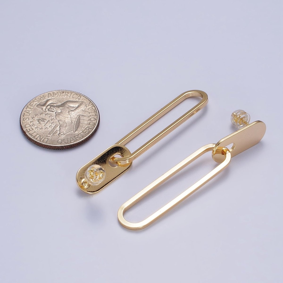 Rectangular Oblong Link Dangle Drop Stud Earrings in Gold & Silver | AB164 AB165 - DLUXCA