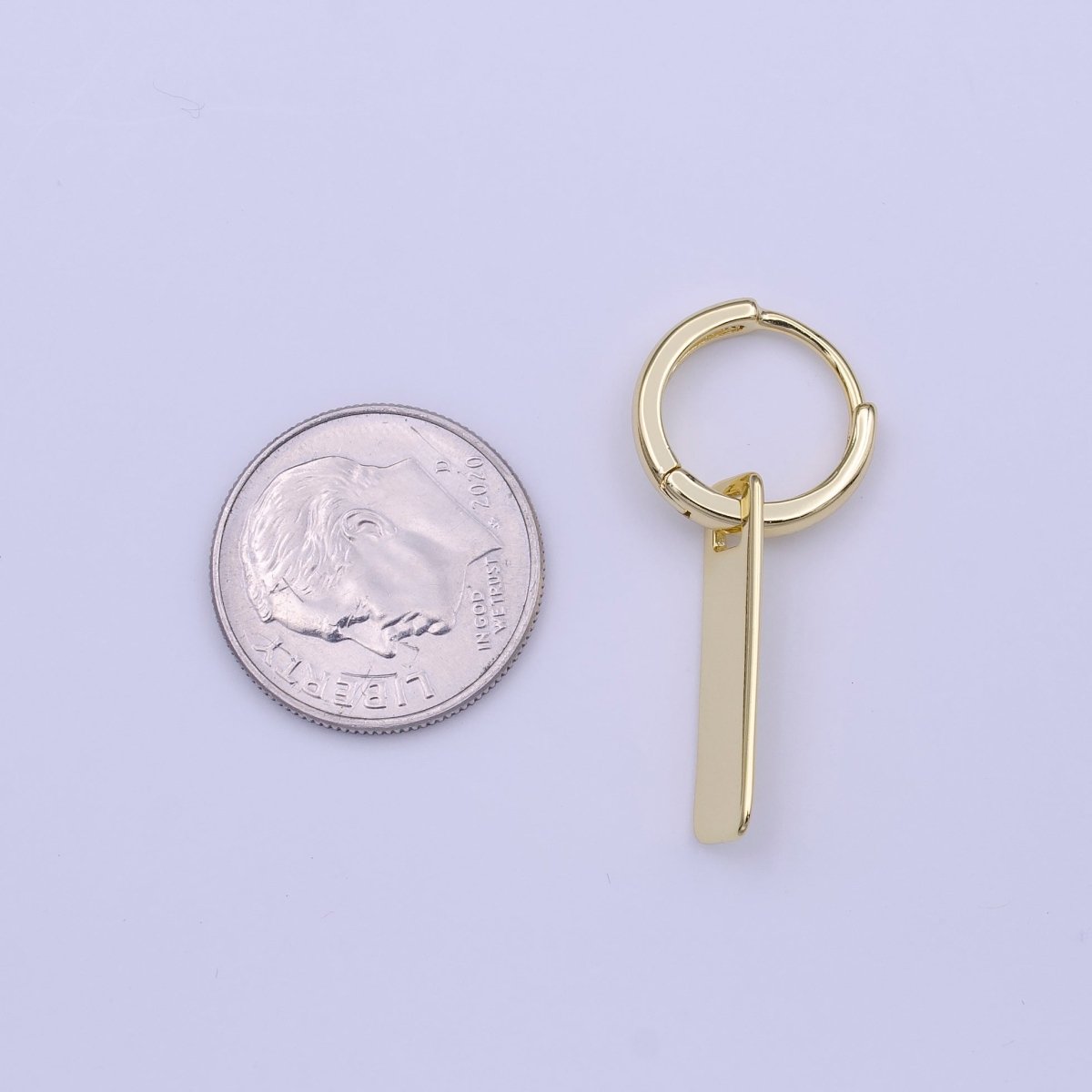 Rectangular Tag Dangle Drop 13mm Huggie Hoops Minimalist Gold Earrings | Y-219 - DLUXCA