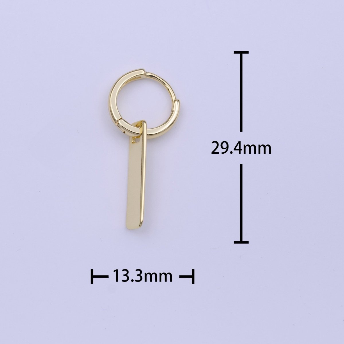 Rectangular Tag Dangle Drop 13mm Huggie Hoops Minimalist Gold Earrings | Y-219 - DLUXCA