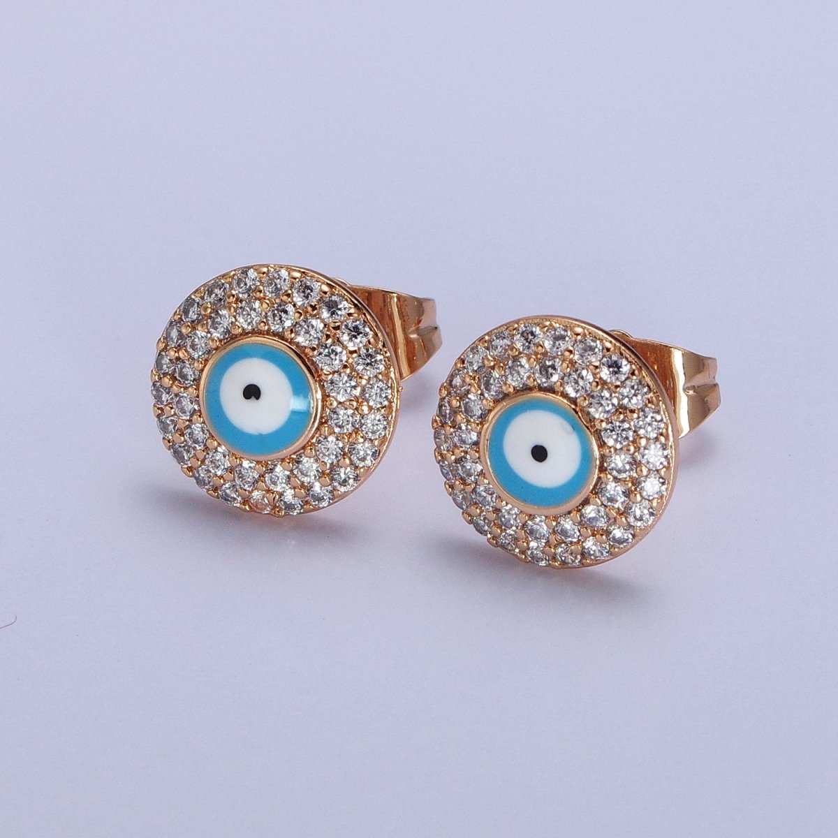 Red, Blue Evil Eye Enamel Clear Micro Paved CZ Round Stud Earrings | AB226 AB227 - DLUXCA