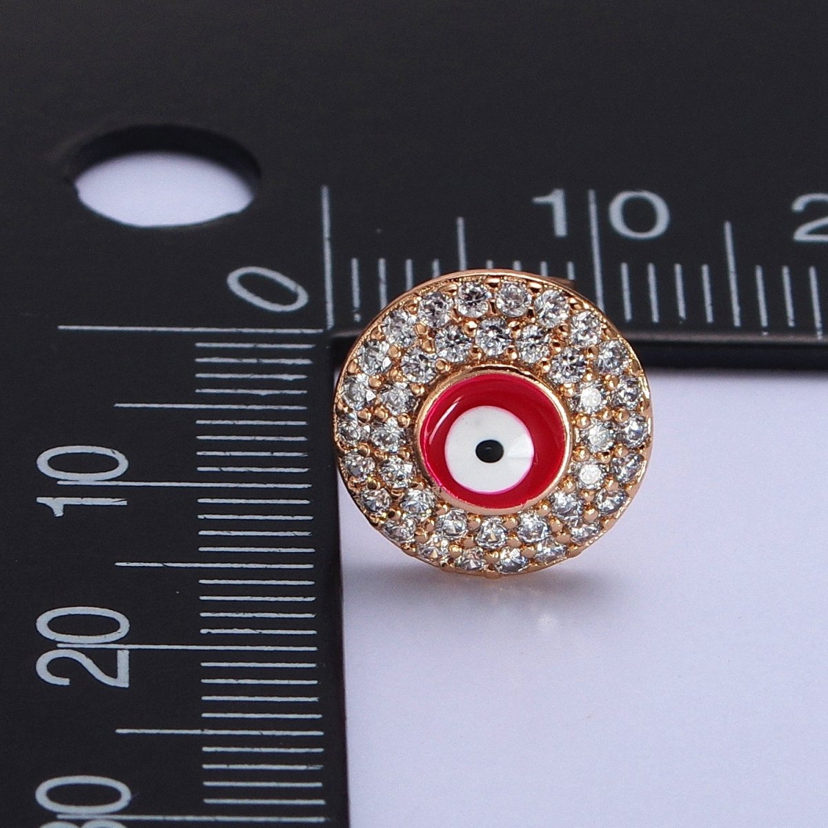 Red, Blue Evil Eye Enamel Clear Micro Paved CZ Round Stud Earrings | AB226 AB227 - DLUXCA