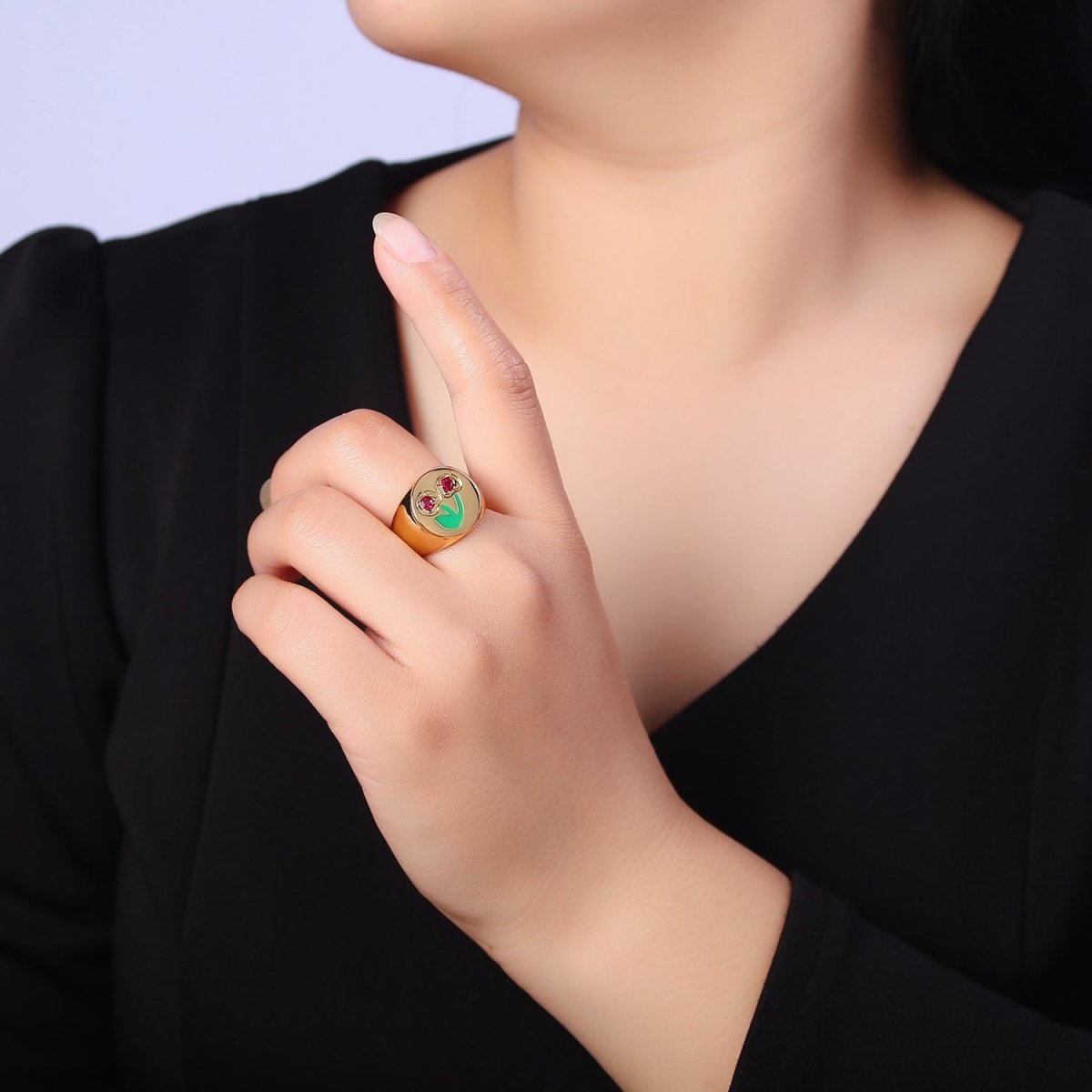 Red Cherry Signet Ring O-2171 - DLUXCA