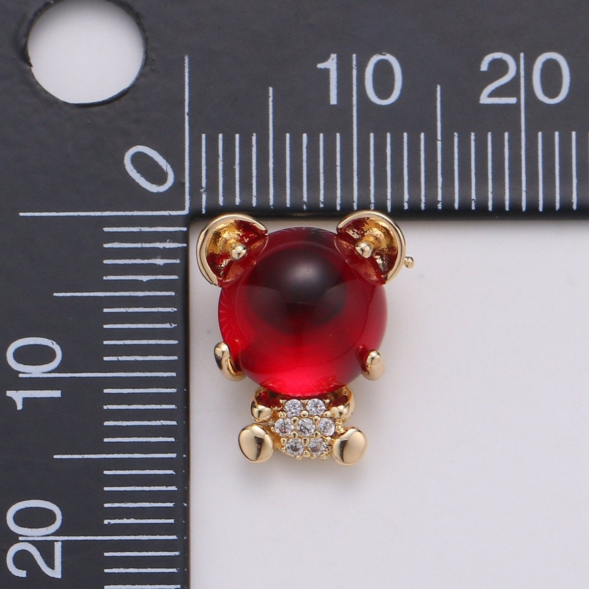 Red Corundum 18K Gold Plated Micro Pave CZ Bear Pendant Charm, Micro Pave CZ Bear Pendant Charm, Gold Plated Animal Pendant E-560 - DLUXCA