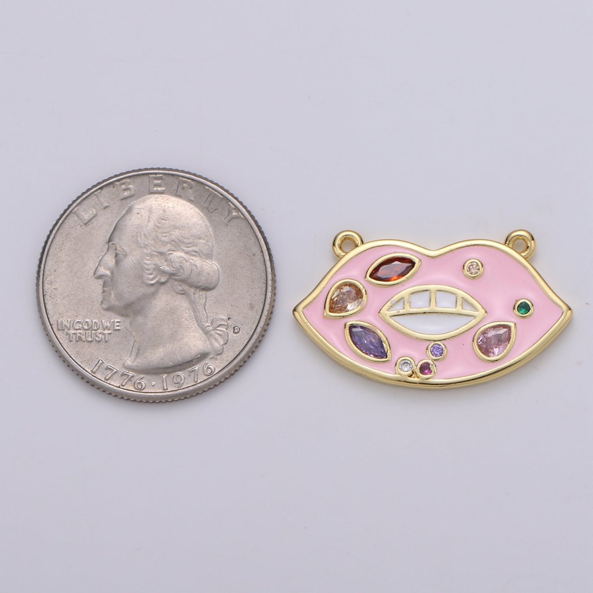 Red Enamel Lips charm w/ Cubic Zirconia, Pink Lips Charm, 24K Gold Filled Charm Rock Star Charm Necklace F-527 F-528 - DLUXCA